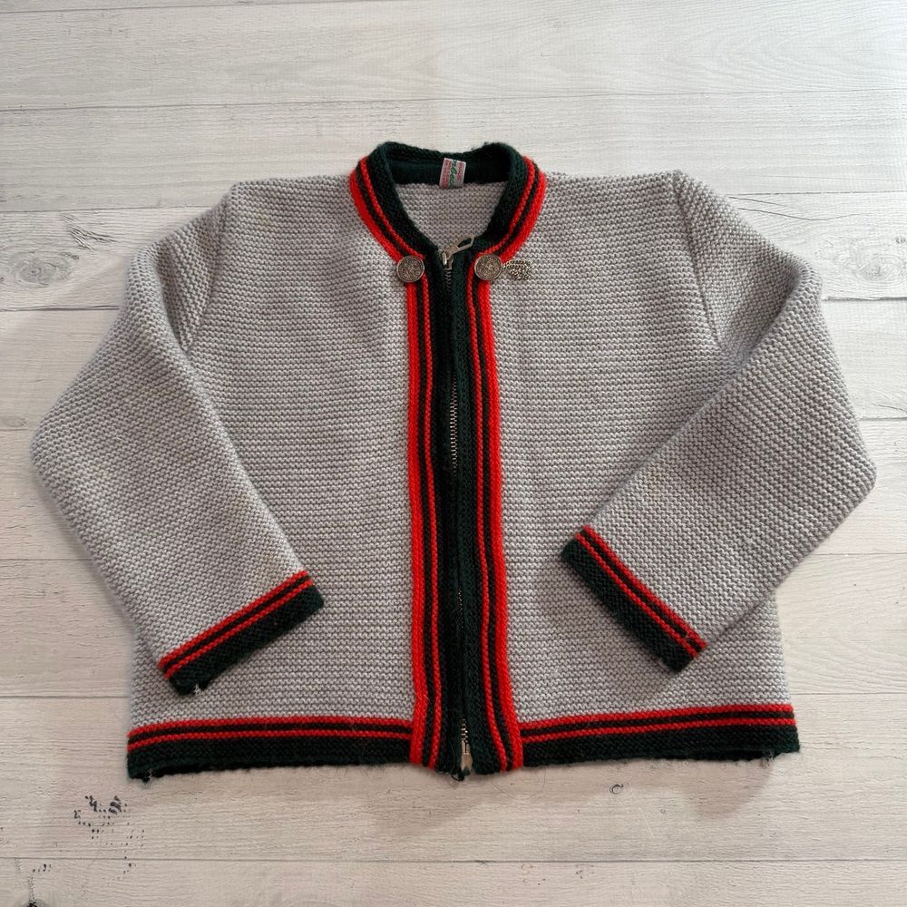 Kids Trachten St. Peter's Knit Sweater Gray Red Green Full‎ Zip